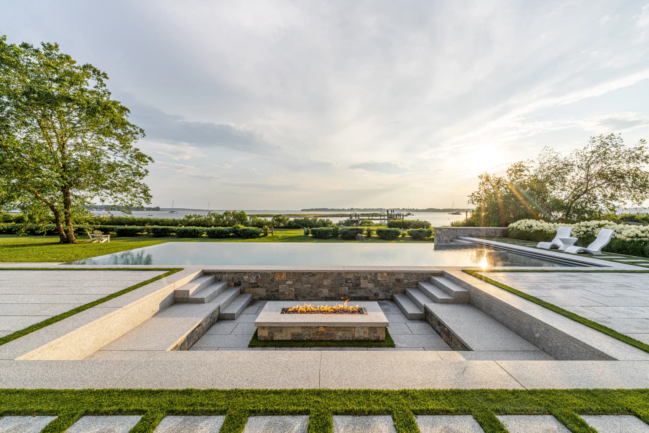 Aerial view of a completed Redwood outdoor living project